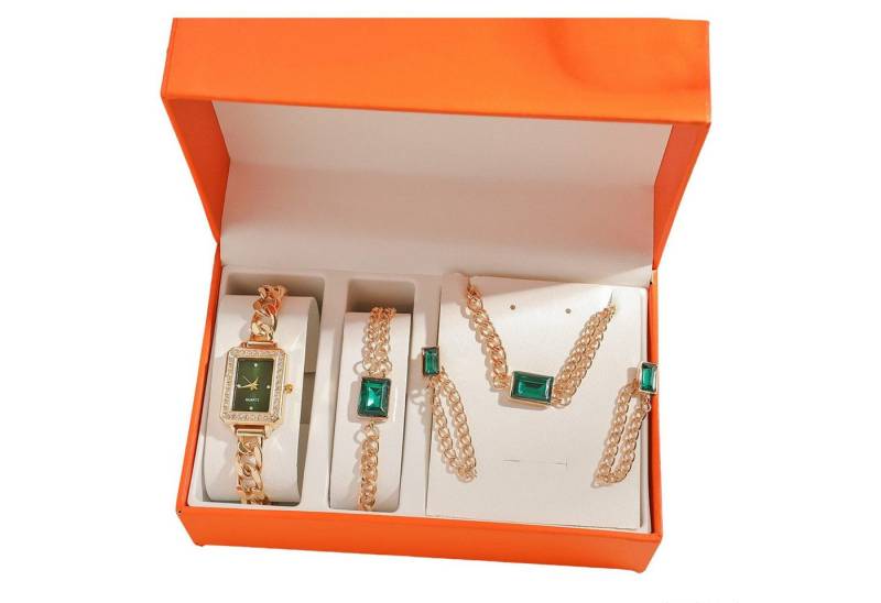 ibettertec Quarzuhr Geschenk Damen Armbanduhr Armband Halskette Ring Ohrring Schmuck Set, (Elegant Analog Quarz Uhr mit Digital Zifferblatt und Elastisch Legierung Armband .Frauen Mädchen Strass Quarzuhr für Weihnachten Bracelet Jewelry Set.Damengeschenke, Weihnachten, Valentinstag, Hochzeitstag, Muttertag, Lehrertag, 4-tlg., Brautschmuckzubehör, Geburtstage usw Es kann als Schmuckdisplay), Kunstfotos usw.verwendet werden.Hochwertige Geschenkbox von ibettertec