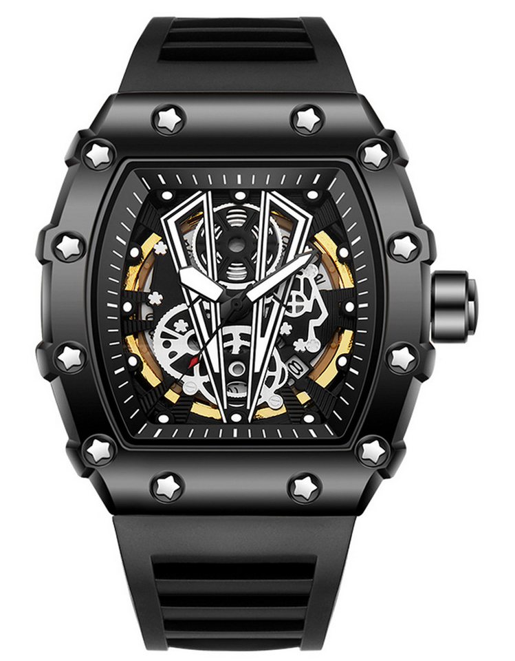 ibettertec Quarzuhr Quarzuhr, Armbanduhr, Herrenuhr, Multifunktionsuhr, (Chronograph HerrenuhrStilvolle Skelett-Sportuhren, Tonneau-Gehäuse, lässige Uhr, Silikonarmband für Herren) von ibettertec