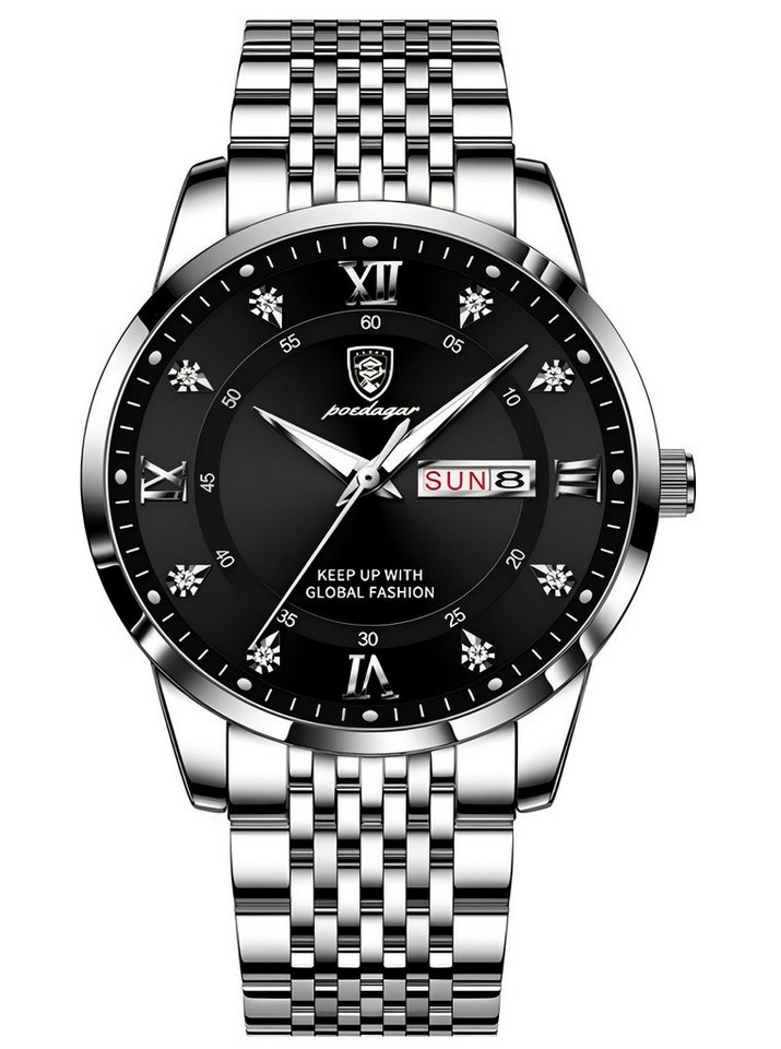 ibettertec Quarzuhr Quarzuhr Armbanduhr Edelstahl Herren Uhr, Multifunktionsuhr Herrenuhr, (Edelstahl Uhr für Herren modisch und leger) von ibettertec