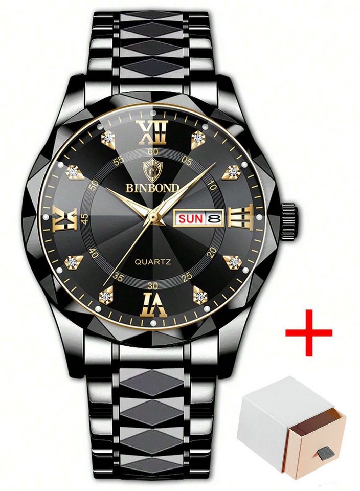 ibettertec Quarzuhr Quarzuhr Multifunktionsuhr Armbanduhr, Chronograph Herrenuhr, (Edelstahl Armbanduhr, Herren Uhr Edelstahl Armbanduhr Herrenuhr), Männer Uhr Große Zahlen Ziffern 3Bar Wasserdicht Datum Analog von ibettertec