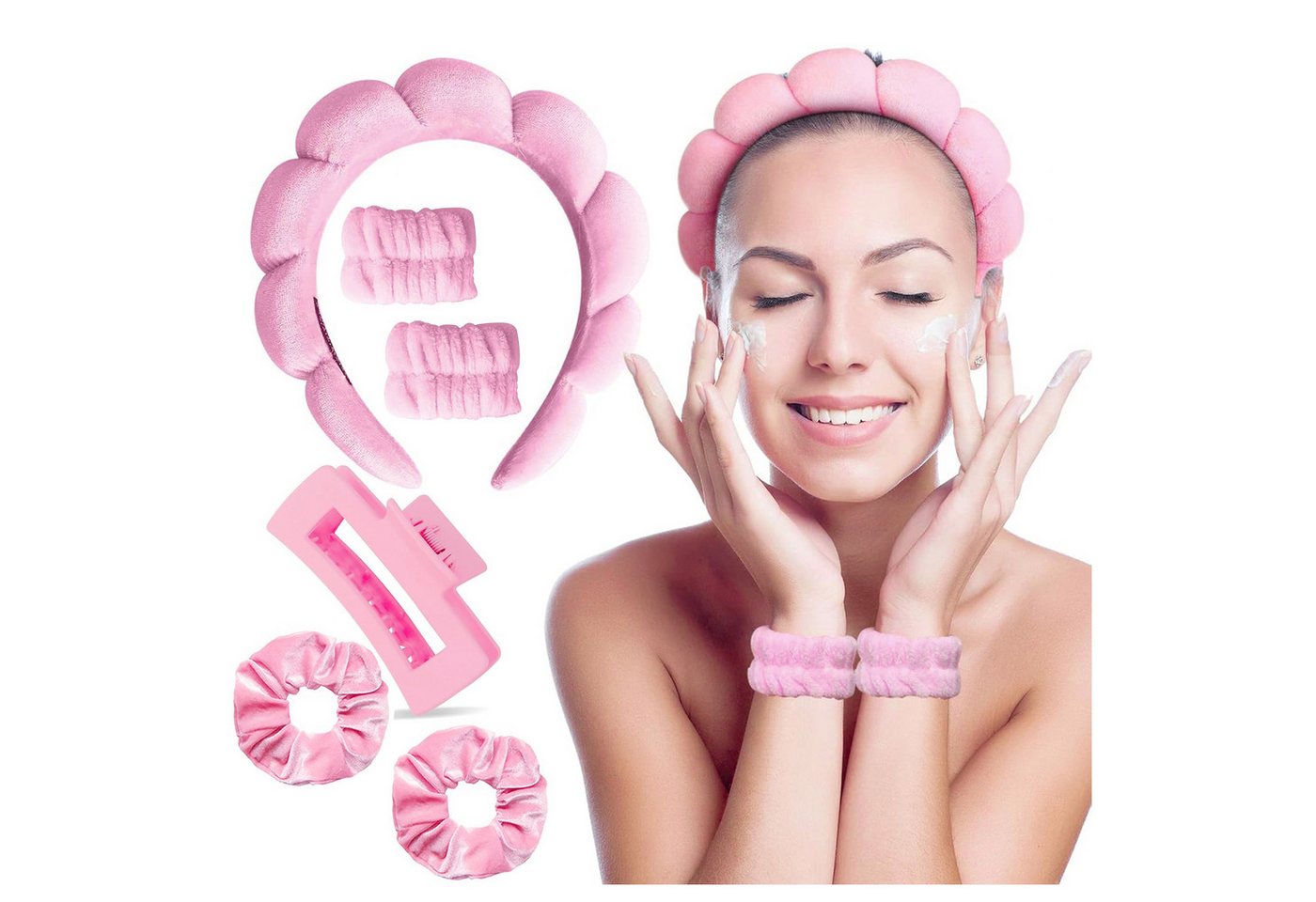 ibettertec Stirnband 6pcs Schwamm-Stirnband-Set zum Waschen des Gesichts (Make up Stirnband Handgelenk Waschband Set, zum Schminken und Waschen Gesicht) Gesicht Wasch Armbänder,Hautpflege, Make-up, Entfernung, Waschen, Spa von ibettertec