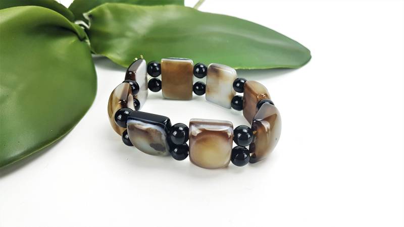Vintage Armreif/ Armband Mit Glassteinen Stretch Braun Modeschmuck 80-Er Jahre von ibkas