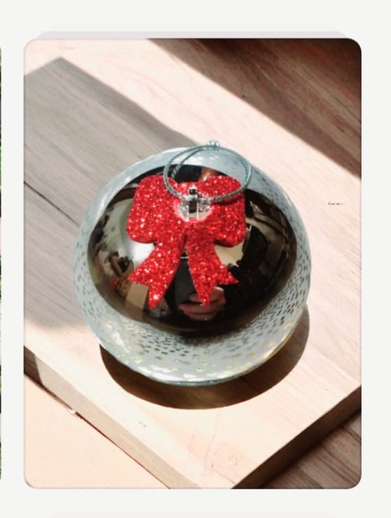 Red Ribbon Weihnachten Ornament Ring Box Silber Ball Hängend Verlobung/Hochzeit Band Urlaub Vorschlag von iboxnyc
