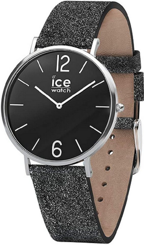 ice-watch Quarzuhr, ICE-WATCH - CITY sparkling Glitter Black - Schwarze Damenuhr mit Lederarmband - 015082 (Extra small) von ice-watch