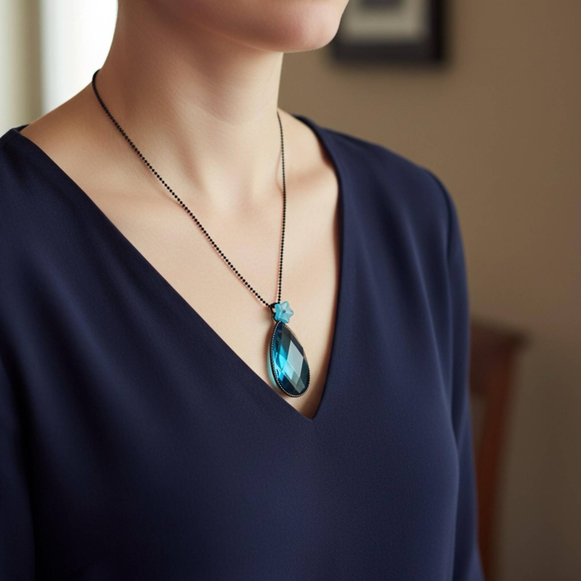 Blau Metal Facettierter Tropfen & Türkis Oval Anhänger Halskette, Geschenk Für Sie, Geburtstags Und Weihnachtsgeschenk von iceblues