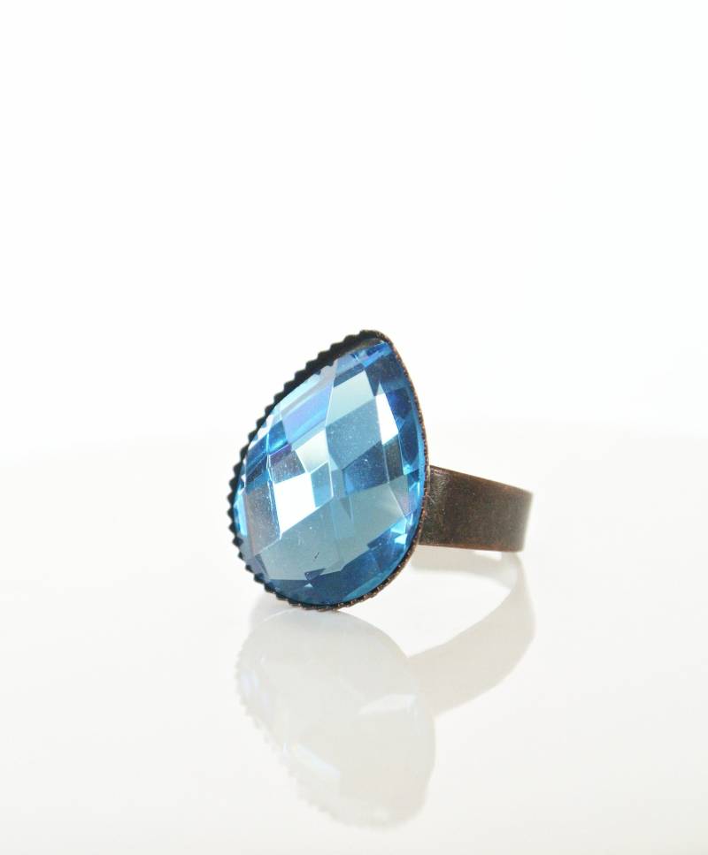 Blauer Tropfen Ring, Verstellbarer Grau Blauer Facettenring, Topas Stein Geschenk Für Sie von iceblues