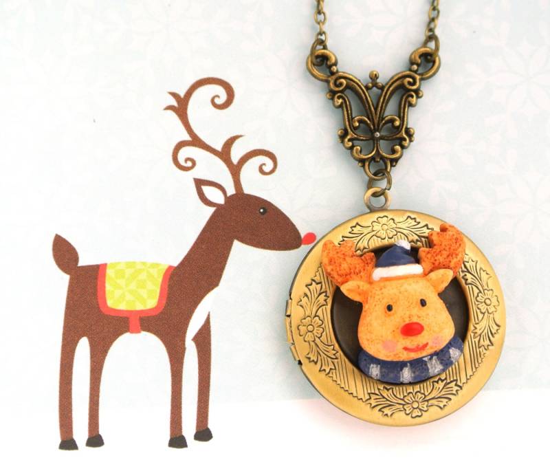 Rentier Locket Halskette Für Weihnachtsgeschenk Rentier Locket Halskette Für Weihnachtsgeschenk von iceblues