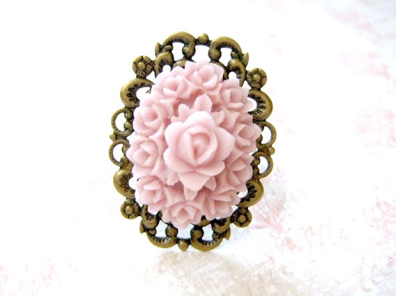 Rosa Ring Rose, Rosa Oval Ring, Verstellbarer Filigraner Harz Cocktailring, Blumenring, Geschenk Für Sie von iceblues