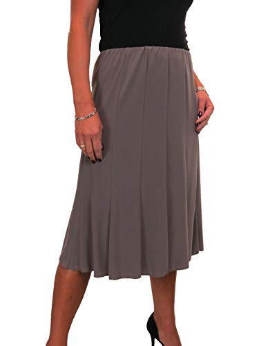 Knielanger Swing Flare Rock Für Damen, Weich Und Elastisch Mit Glanz Und Vollständig Gefüttert Hellbraun 34-48 (XL) von icecoolfashion