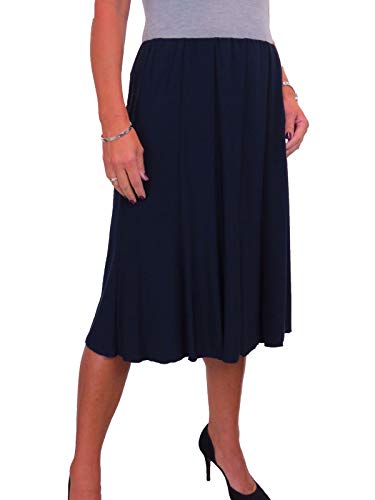 Knielanger Swing Flare Rock Für Damen, Weich Und Elastisch Mit Glanz Und Vollständig Gefüttert Marine Blau 34-48 (L) von icecoolfashion