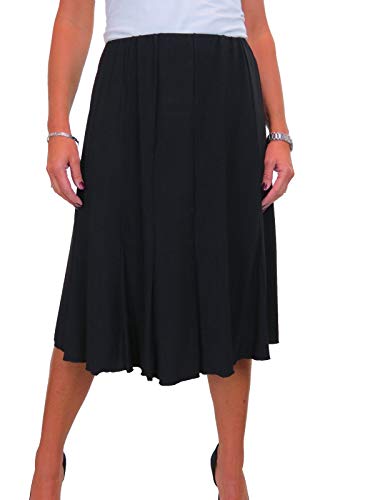 Knielanger Swing Flare Rock Für Damen, Weich Und Elastisch Mit Glanz Und Vollständig Gefüttert Schwarz 34-48 (M) von icecoolfashion