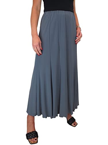 Langer Damen Maxi Panel Flare Rock Weicher Stretch Glanz Komplett Gefüttert Grau 36-48 (M) von icecoolfashion