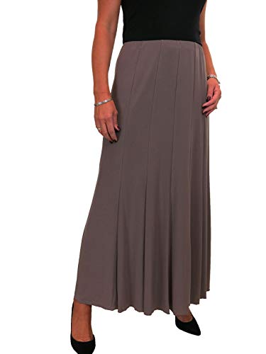 Langer Damen Maxi Panel Flare Rock Weicher Stretch Glanz Komplett Gefüttert Hellbraun 36-48 (XXL) von icecoolfashion