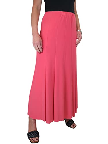 Langer Damen Maxi Panel Flare Rock Weicher Stretch Glanz Komplett Gefüttert Koralle 36-48 (M) von icecoolfashion