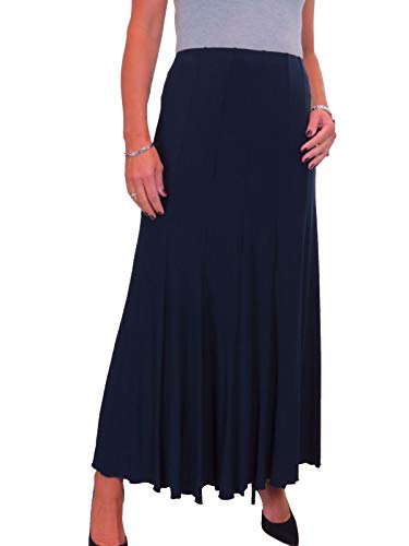 Langer Damen Maxi Panel Flare Rock Weicher Stretch Glanz Komplett Gefüttert Marine Blau 36-48 (L) von icecoolfashion