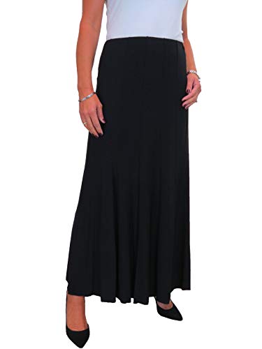 Langer Damen Maxi Panel Flare Rock Weicher Stretch Glanz Komplett Gefüttert Schwarz 36-48 (L) von icecoolfashion