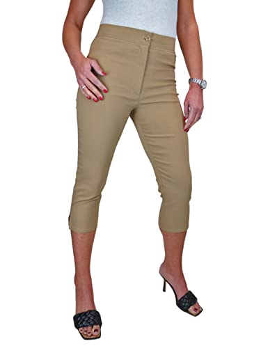 icecoolfashion Damen-Caprihose mit hoher Taille, 3/4-Länge, Pedalschieber Kamelbeige 34-48 (46) von icecoolfashion