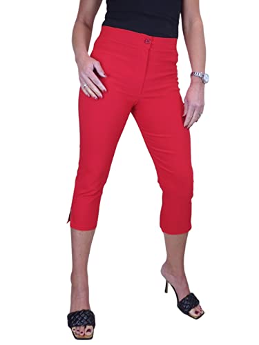 icecoolfashion Damen-Caprihose mit hoher Taille, 3/4-Länge, Pedalschieber Rot 34-48 (46) von icecoolfashion