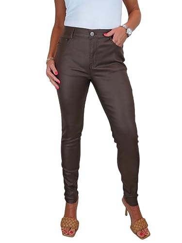 icecoolfashion Damen Jeans in Stretch-Kunstleder Optik Mit Hoher Taille Braun 36-48 (44) von icecoolfashion