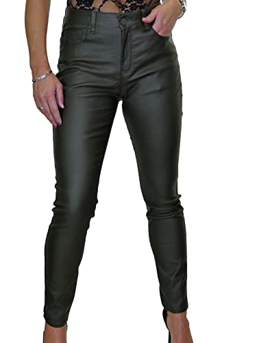 icecoolfashion Damen Jeans in Stretch-Kunstleder Optik Mit Hoher Taille Grün 36-48 (42) von icecoolfashion