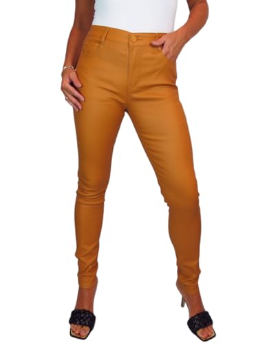 icecoolfashion Damen Jeans in Stretch-Kunstleder Optik Mit Hoher Taille Senfgelb 36-48 (48) von icecoolfashion
