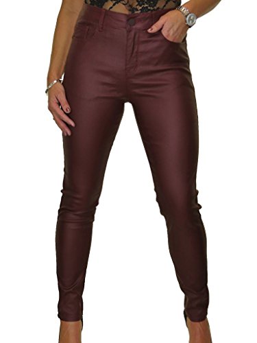 icecoolfashion Damenjeans in Stretch-Kunstlederoptik Mit Hoher Taille Bordeaux 36-48 (40) von icecoolfashion