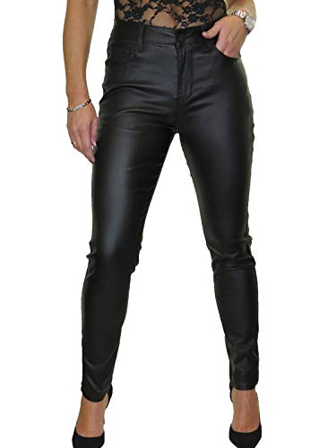 icecoolfashion Damenjeans in Stretch-Kunstlederoptik Mit Hoher Taille Schwarz 36-48 (42) von icecoolfashion