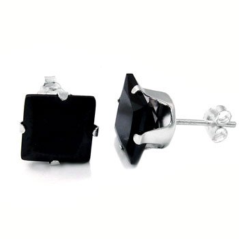 925 Sterling Silber Black Bling Ohrstecker - viereckig 6mm von .iced-out.