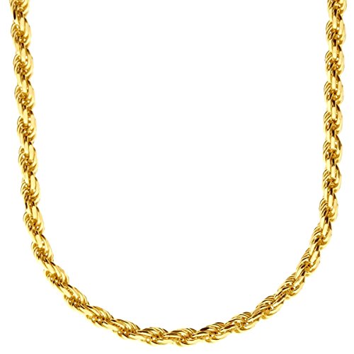 .iced-out. Sterling 925er Silber Bling Kordelkette - Rope 4mm Gold 90cm von .iced-out.