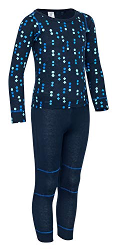 icefeld® - atmungsaktives Thermo-Unterwäsche Set für Kinder - warme Wäsche aus langärmligem Oberteil + Langer Unterhose (ÖkoTex100) in Marineblau gepunktet 122/128 von icefeld