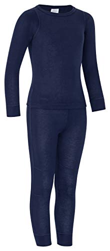 icefeld® - atmungsaktives Thermo-Unterwäsche Set für Kinder - warme Wäsche aus langärmligem Oberteil + Langer Unterhose (ÖkoTex100) in blau, Marine, pink oder schwarz (158/164, Navy/Marine) von icefeld