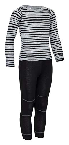 icefeld® - atmungsaktives Thermo-Unterwäsche Set für Kinder - warme Wäsche aus langärmligem Oberteil + Langer Unterhose (ÖkoTex100) in schwarz/grau gestreift 110/116 von icefeld