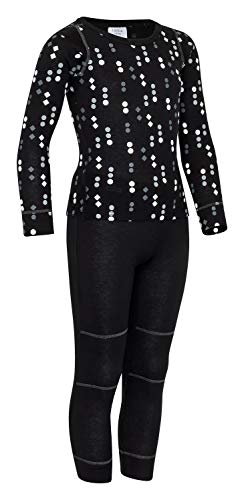 icefeld® - atmungsaktives Thermo-Unterwäsche Set für Kinder - warme Wäsche aus langärmligem Oberteil + Langer Unterhose (ÖkoTex100) in schwarz gepunktet 122/128 von icefeld