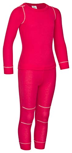 icefeld® - atmungsaktives Thermo-Unterwäsche Set für Kinder - warme Wäsche aus langärmligem Oberteil + Langer Unterhose: pink in Größe 122/128 von icefeld