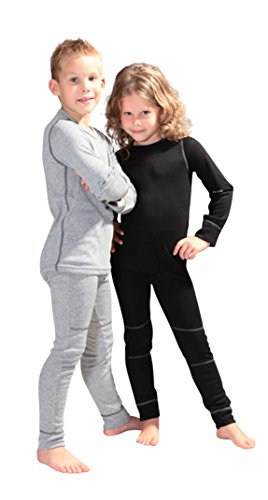 icefeld® - atmungsaktives Thermo-Unterwäsche Set für Kinder - warme Wäsche aus langärmligem Oberteil + Langer Unterhose: schwarz in Größe 98/104 von icefeld