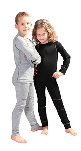 icefeld® - atmungsaktives Thermo-Unterwäsche Set für Kinder - warme Wäsche aus langärmligem Oberteil + Langer Unterhose: grau in Größe 110/116 von icefeld