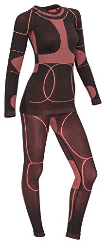 icefeld®: Sport Ski- Thermounterwäsche-Set für Damen Seamless (nahtfrei) in schwarz/Koralle S von icefeld