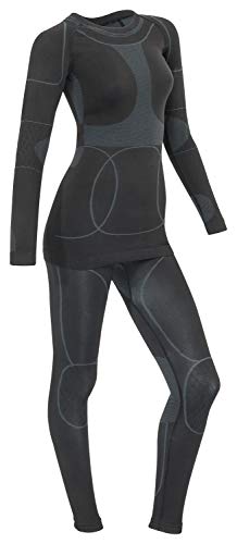 icefeld®: Sport Ski- Thermounterwäsche-Set für Damen Seamless (nahtfrei) schwarz/grau L von icefeld