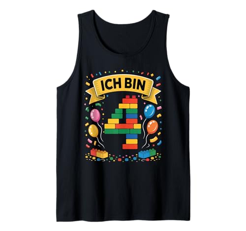 Kinder Bausteine Geburtstag Junge Mädchen 4 Jahre alt Tank Top von ich bin 4 Building Blocks