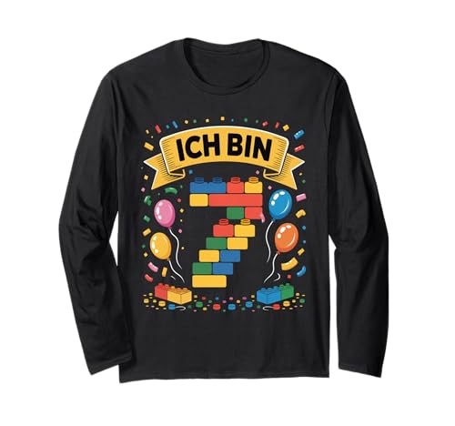 Kinder Bausteine Geburtstag Junge Mädchen 7 Jahre alt Langarmshirt von ich bin 7 Building Blocks