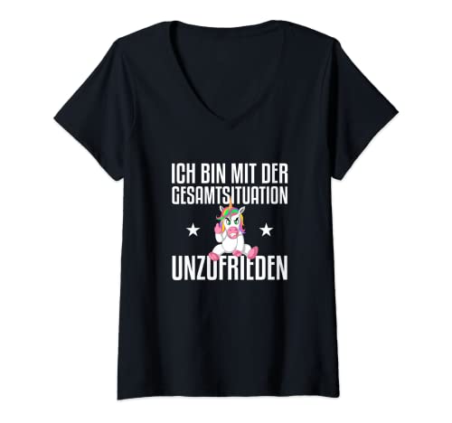 Damen Ich bin mit der Gesamtsituation unzufrieden T-Shirt mit V-Ausschnitt von ich bin mit der gesamtsituation unzufrieden