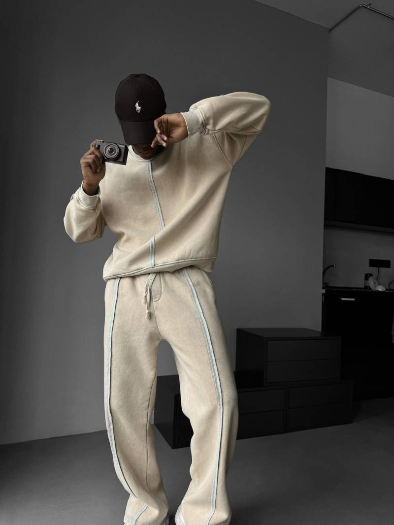 Herren Wash Sweatsuit, Beige Dirty Genähter Übergroßer Ein Geschenk Für Freund, Valentinstag Herren Wash Sweatsuit, Beige Dirty Genähter Übergroßer Ein Geschenk Für Freund, Valentinstag von iconandfashion
