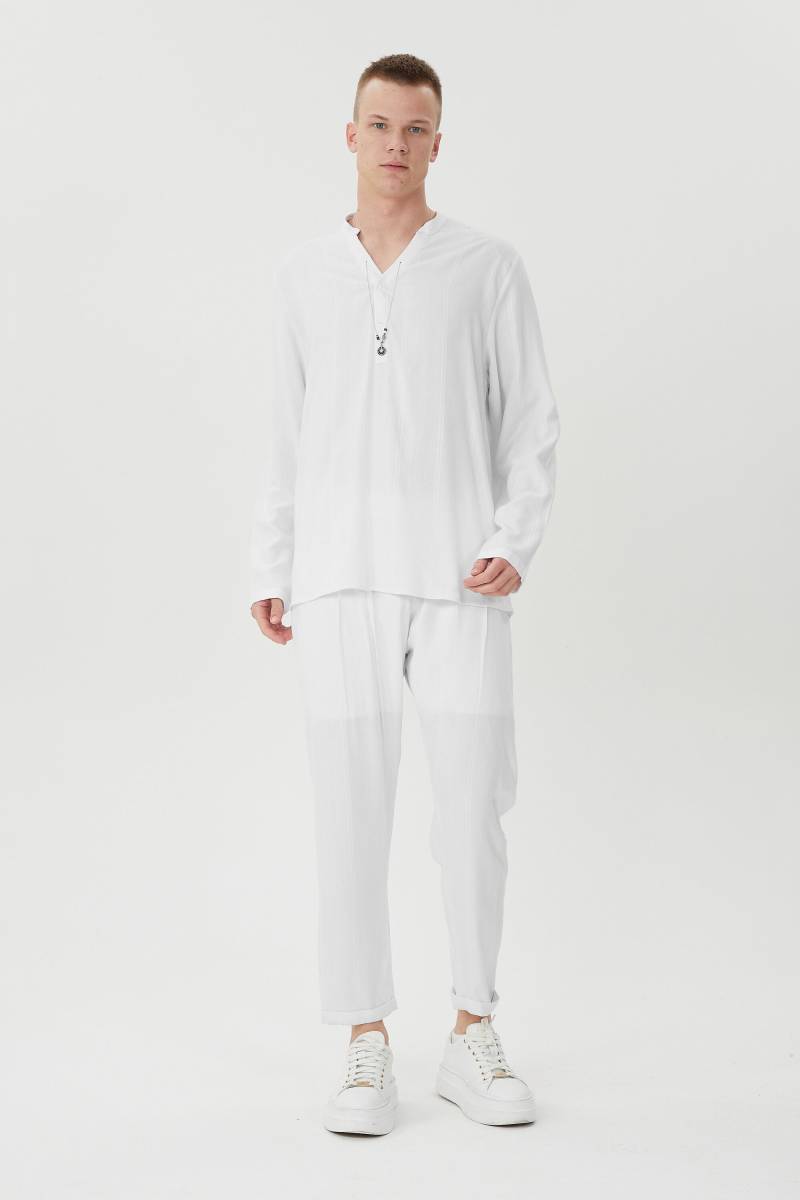 Langarm Weißes Schlichtes Hemd, Boho Weiße Hemden, Natürliche Viskose Hemd Im Stil, Hemden Für Männer von iconandfashion