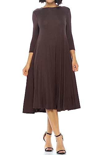 Iconic Luxe Damenkleid im A-Linien-Stil, Trapez-Silhouette, Midi-Kleid - Braun - Mittel von iconic luxe