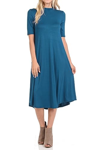 Iconic luxe Damen Midikleid, Bündchenkragen, A-Linie, uni und Blumendruck - Blau - Groß von iconic luxe