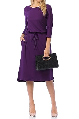 iconic luxe Damen Relaxed Midi Kleid mit elastischer Taille, Violett, Klein von iconic luxe