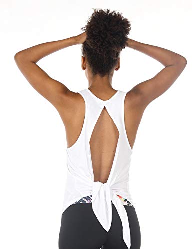 icyzone Damen Rückenfrei Yoga Tank Tops Ärmellos Sport Fitness Shirts (M, White) von icyzone