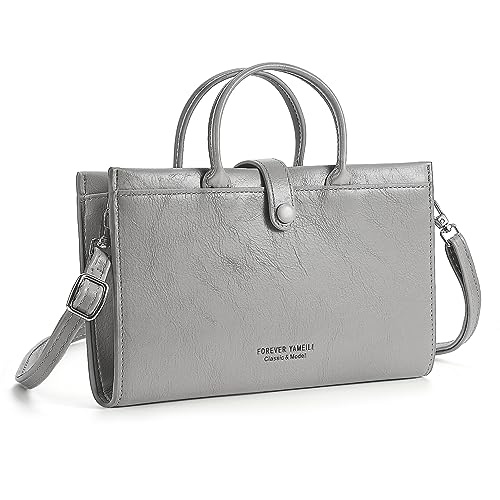 icyant Umhängetasche für Damen, Retro-Handtasche, Leder, Abendtasche, kleine Clutch, Geldbörse, Umhängetasche, Handytaschen, Kartenhalter, Geldbörse mit abnehmbarem Kettenriemen, grau von icyant