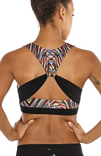 icyzone Damen Sport-BH Ohne Bügel Fitness Bustier Gym Yoga BH mit Abnehmbare Gepolstert (XL, Fireworks) von icyzone