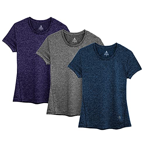 icyzone Sport T-Shirt Damen Kurzarm Laufshirt - Atmungsaktive Fitness Gym Shirt Sport Oberteile, 3er Pack (XXL, Royal Blue/Purple/Charcoal) von icyzone